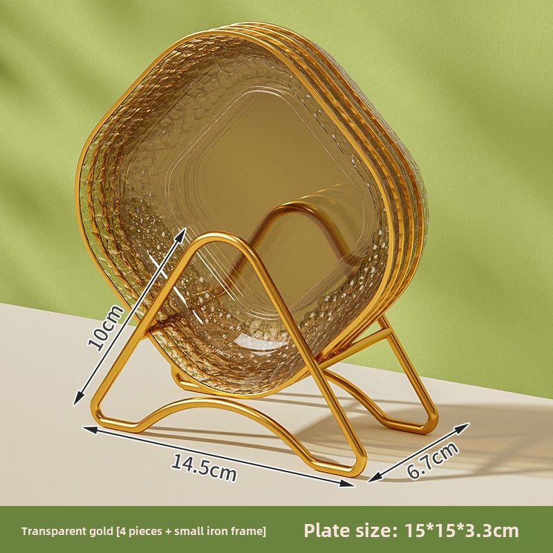 Premium Food-Grade Bone Dish for Dining4 dishes + gold rack [Amber Gold]] 4 dishes + gold rack [Amber Gold]]