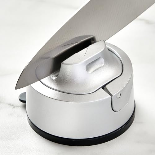 AnySharp – Evo – Hands Free Knife Sharpener - Easy to Use Sharpening Tool with Improved PowerGrip Suction Base and 20-Deg Pre-Set Angle - for All Knives: Chef's, Serrated, and Hardened Steel - Silver - Image 2