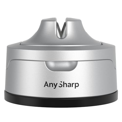 AnySharp – Evo – Hands Free Knife Sharpener - Easy to Use Sharpening Tool with Improved PowerGrip Suction Base and 20-Deg Pre-Set Angle - for All Knives: Chef's, Serrated, and Hardened Steel - Silver - Image 1