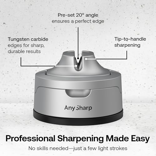 AnySharp – Evo – Hands Free Knife Sharpener - Easy to Use Sharpening Tool with Improved PowerGrip Suction Base and 20-Deg Pre-Set Angle - for All Knives: Chef's, Serrated, and Hardened Steel - Silver - Image 3