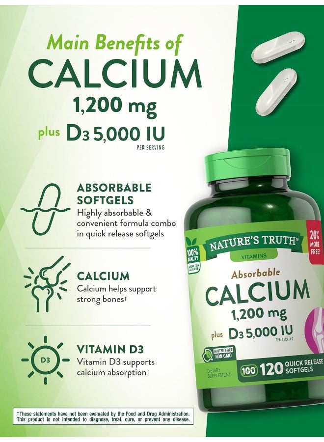 Nature's Truth Absorbable Calcium 1200 Mg With Vitamin D3 5000 Iu | 120 Softgels | Calcium Carbonate Supplement | Non-Gmo Gluten Free - Image 4