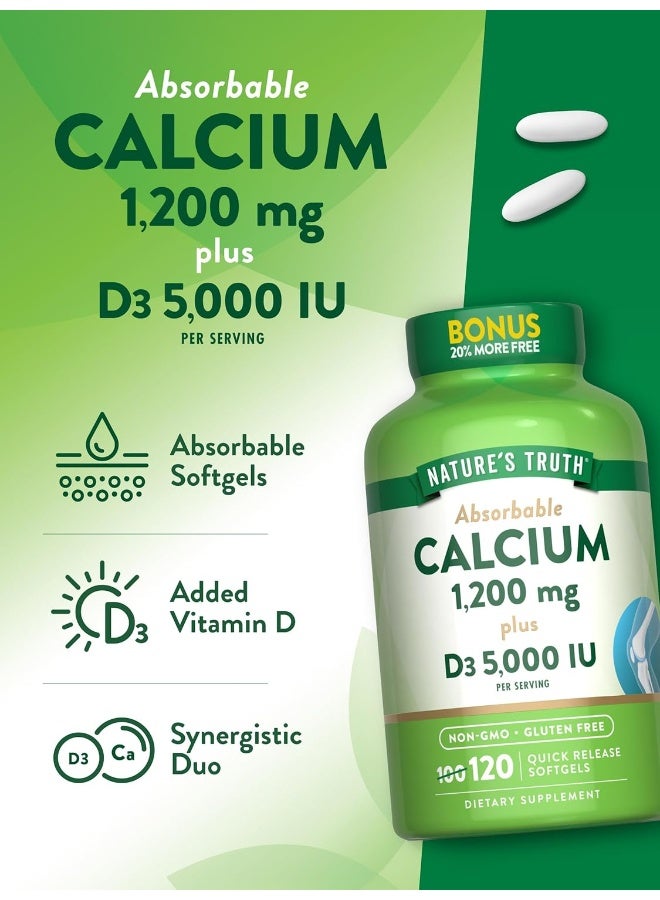 Nature's Truth Absorbable Calcium 1200 Mg With Vitamin D3 5000 Iu | 120 Softgels | Calcium Carbonate Supplement | Non-Gmo Gluten Free - Image 5