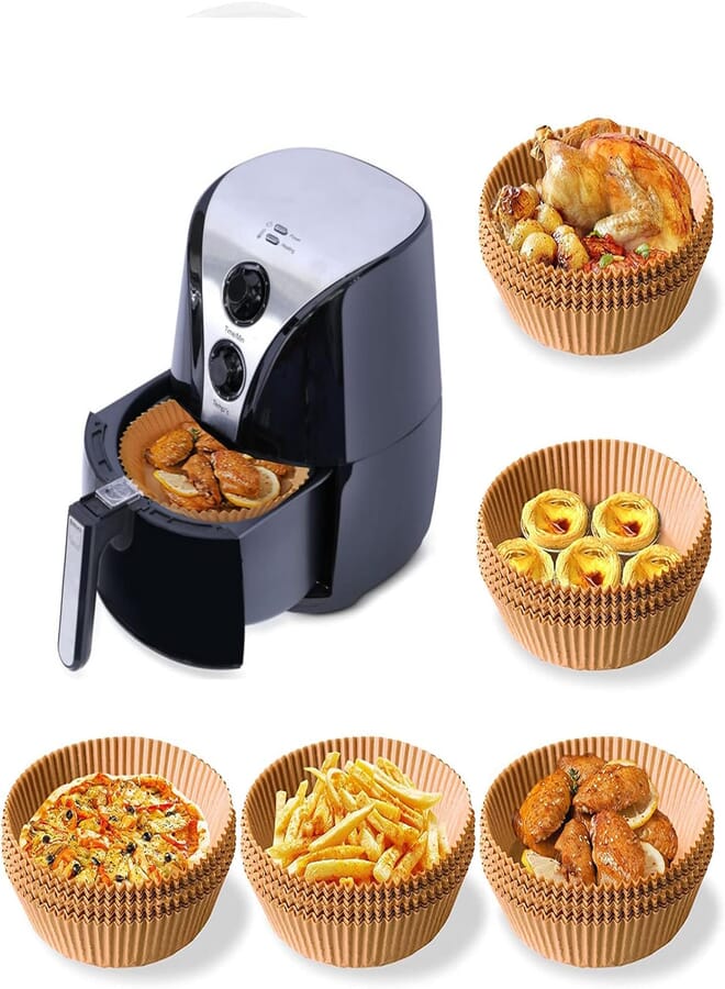 air fryer paper circular cake cup unmolded parchment paper oile resistant microwave oven heat resistant kitchen paper cooking paper basket (yellow) 