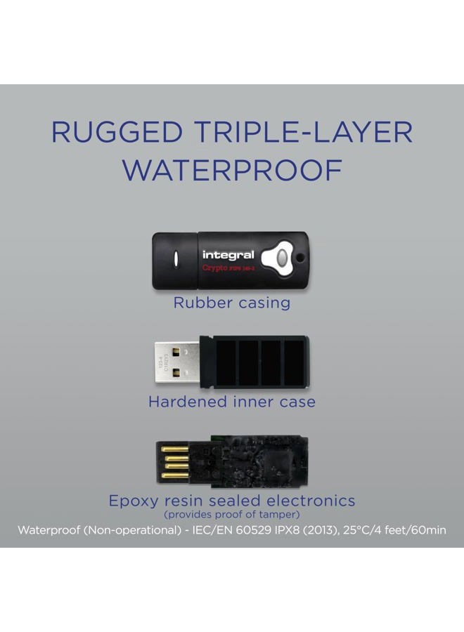 Integral 8GB Crypto-140-2 256-Bit Hardware Encrypted 3.0 USB Secure Flash Memory Drive - Certified to FIPS 140-2 Level 3, Brute-Force Password Attack Protection & Rugged Triple-layer Waterproof Design - Image 5