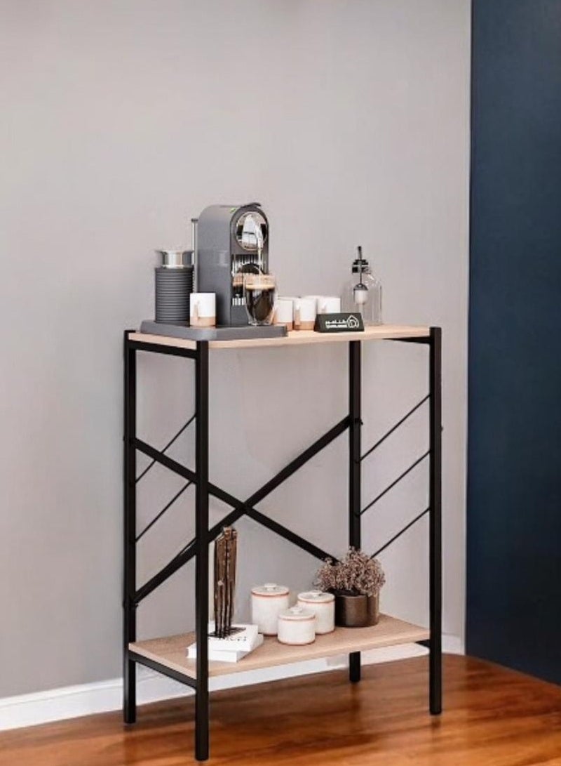 إكسبرت طاولة ركن قهوة، طاولة جانبية، مكتبة كتب، مكونة من 2 أسطح خشبية للتخزين والتنظيم لتلبي جميع احتياجاتك - بني / اسود-EI-305 - Image 3