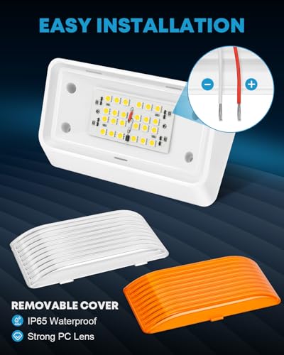 Kohree 320Lumen LED RV Porch Light Exterior Utility Light 12v Lighting Fixture, Replacement Lighting for RVs, Trailers, Campers, 5th Wheels. White Base, Clear and Amber Lenses Included - Image 3