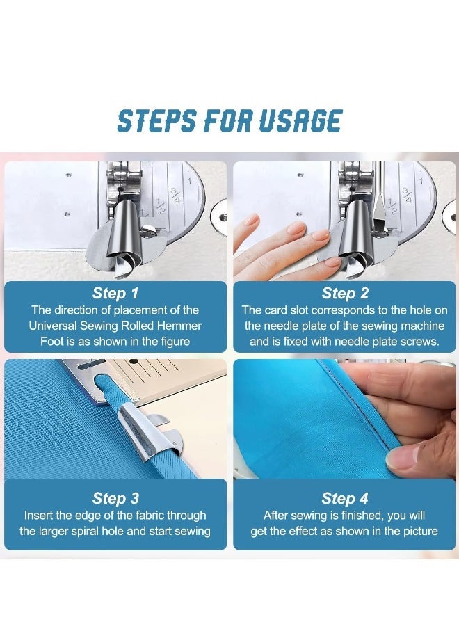 8PCS Sewing Rolled Hemmer Foot Set, 8 Sizes Wide Narrow Rolled Hem Sewing Machine Presser Foot,Home Industrial Curved Scroll Hemmer Foot with16pcs Screws,Seam Guide for Sewing Machine