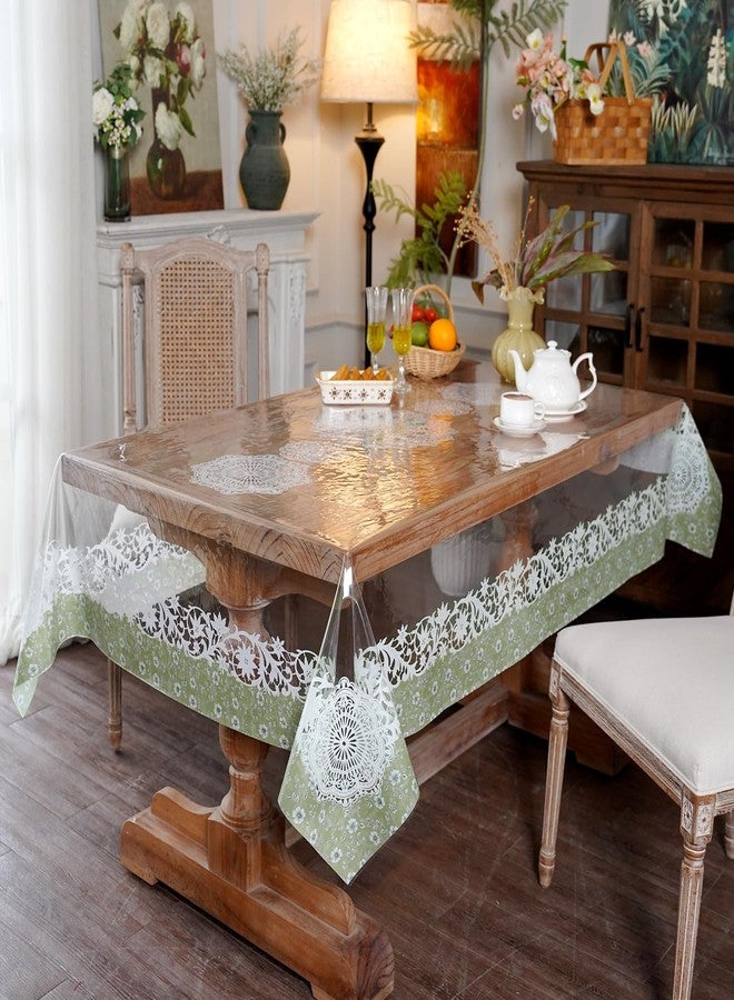 Artbloss Clear Plastic Table Cover Protector Rectangle PVC Tablecloth Vinyl Waterproof Wipeable Boho Tablecloths for Home Holiday Party (Green, 52"x70") - Image 4