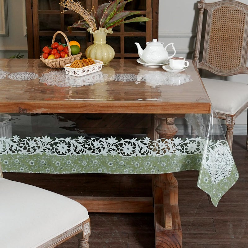 Artbloss Clear Plastic Table Cover Protector Rectangle PVC Tablecloth Vinyl Waterproof Wipeable Boho Tablecloths for Home Holiday Party (Green, 52"x70") - Image 1
