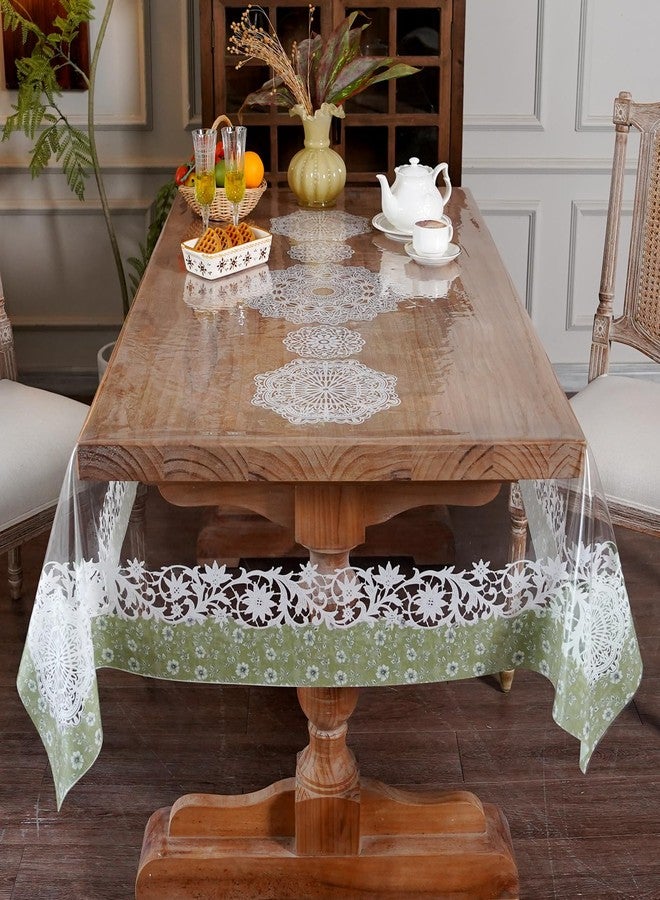 Artbloss Clear Plastic Table Cover Protector Rectangle PVC Tablecloth Vinyl Waterproof Wipeable Boho Tablecloths for Home Holiday Party (Green, 52"x70") - Image 2