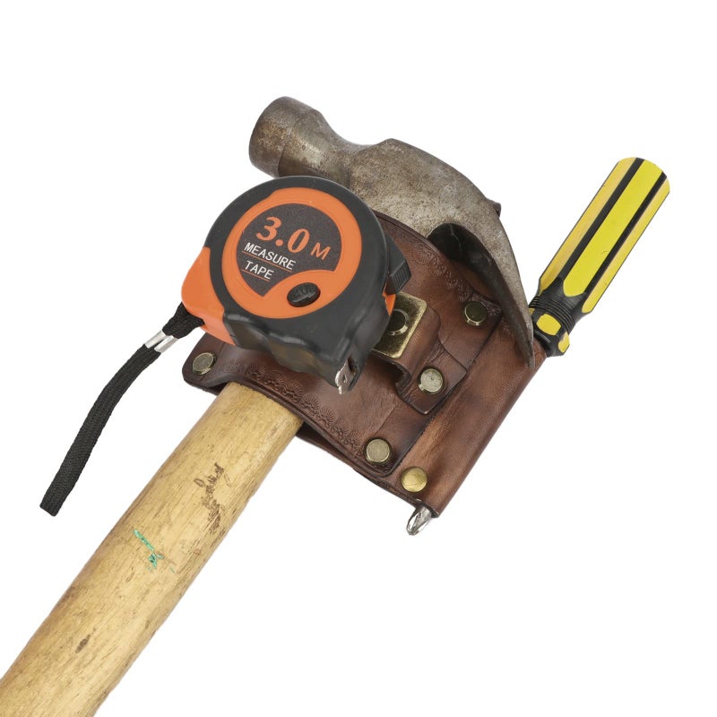 TOURBON Leather Tool Holster Hammer Tape Measure Pencil Holder for Tool Belt (Vintage Brown) - Image 5