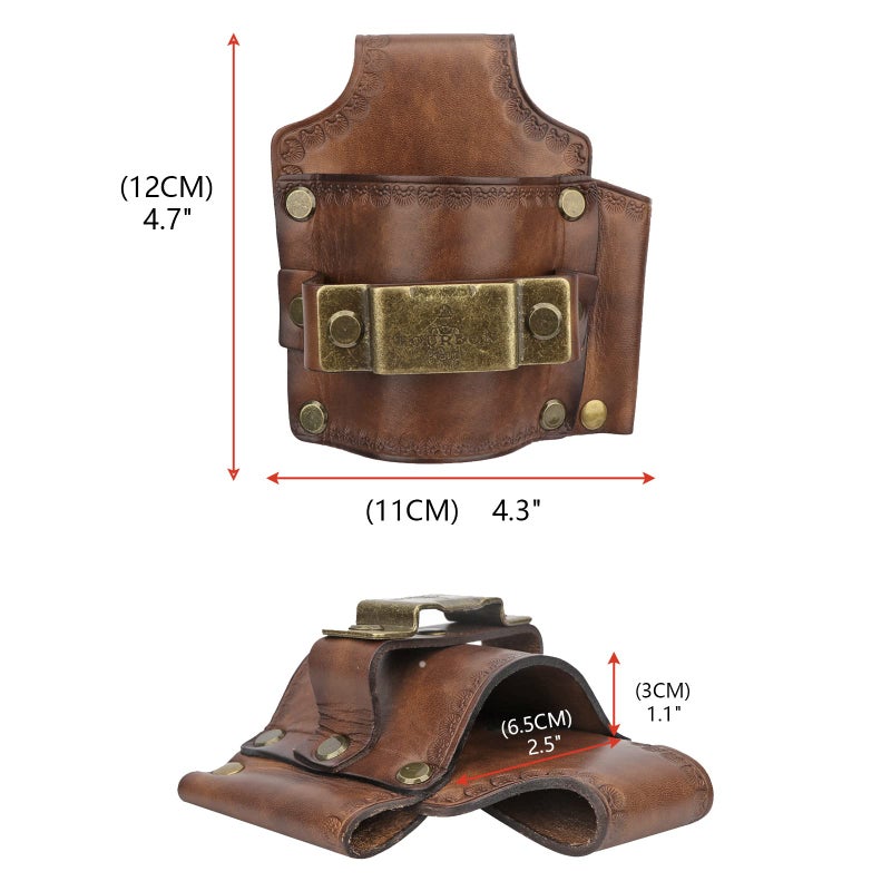 TOURBON Leather Tool Holster Hammer Tape Measure Pencil Holder for Tool Belt (Vintage Brown) - Image 3