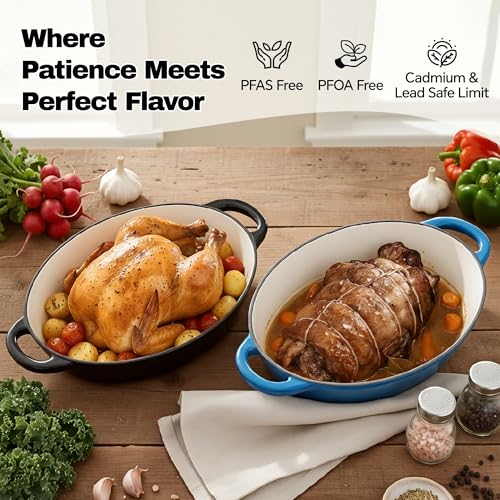 Kerilyn Oval Dutch Oven for Bread Baking, 4.5 Quart Non Stick Enameled Cast Iron Dutch Oven Pot with Lid, Oven Safe Oval Casserole with Lid up to 500°F for Baking, Braising, Stews, Roasting (Black) - Image 2