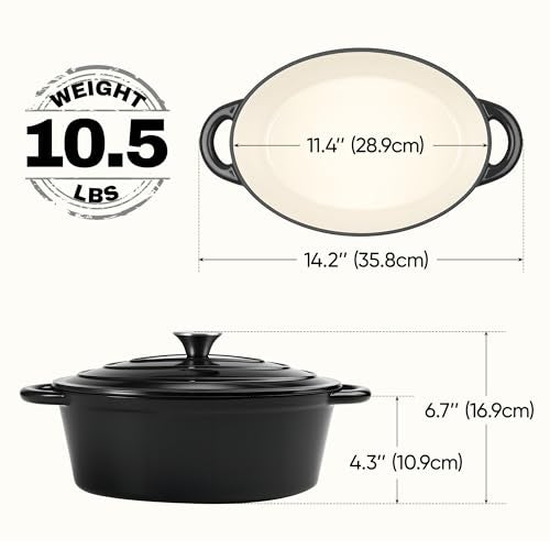 Kerilyn Oval Dutch Oven for Bread Baking, 4.5 Quart Non Stick Enameled Cast Iron Dutch Oven Pot with Lid, Oven Safe Oval Casserole with Lid up to 500°F for Baking, Braising, Stews, Roasting (Black) - Image 3