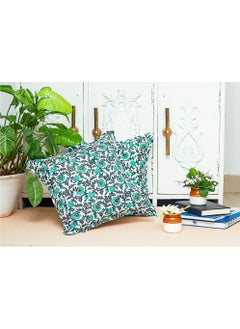 OJARIYA Multi Green Block Printed Cotton Cushion Cover 40 X 40 Cm  - Image 1