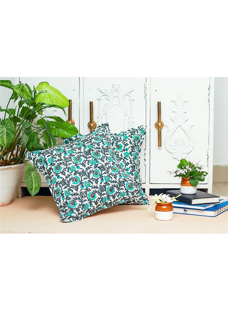 OJARIYA Multi Green Block Printed Cotton Cushion Cover 40 X 40 Cm  - Image 1