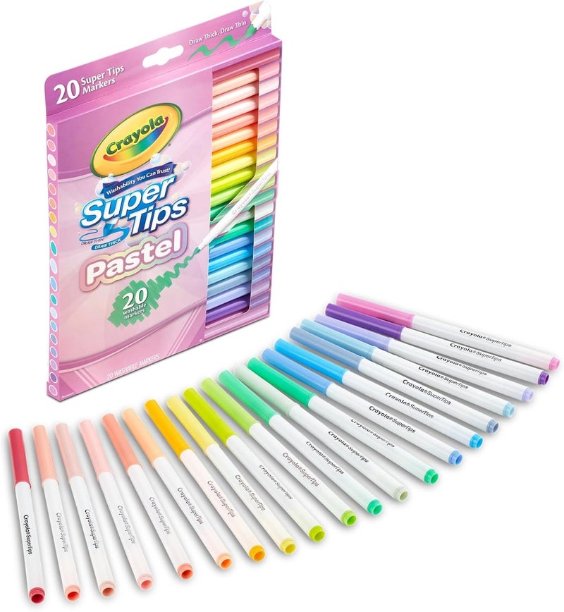 Crayola أقلام كرايولا القابلة للغسل، نصائح سوبر، أقلام باستيل، 20 قطعة - Image 1