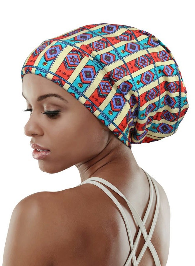 FocusCare Casual Slap Cap Cotton Sleep Hats for Frizzy Hair Extra Large Yellow Blue - Image 1