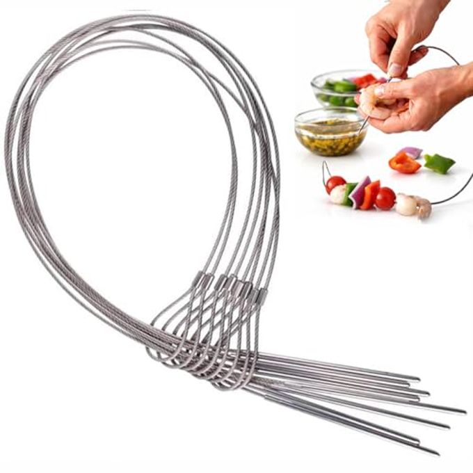 Wadoy Flexible BBQ Skewers for Grilling, 29 Inch Stainless Steel Cable Skewers, Reusable Kabob Skewers for Grill, Barbecue Camping 8 Pcs - Image 1