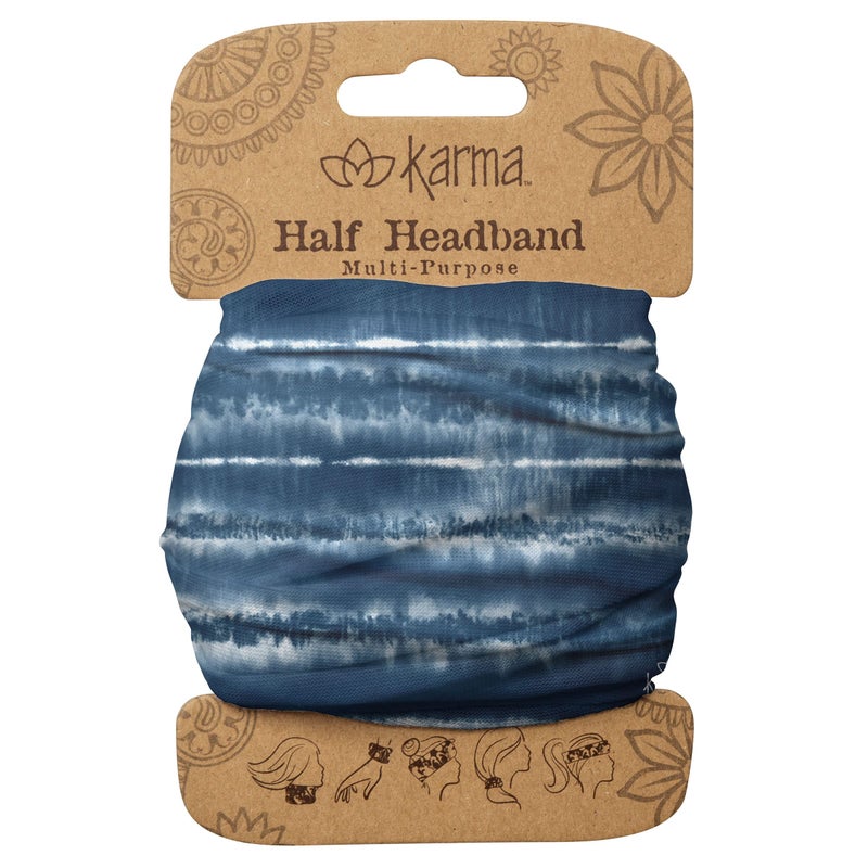 Karma Blue Shibori Headband for Women  Medium  Fabric Headband and Stretchy Hair Scarf  Blue