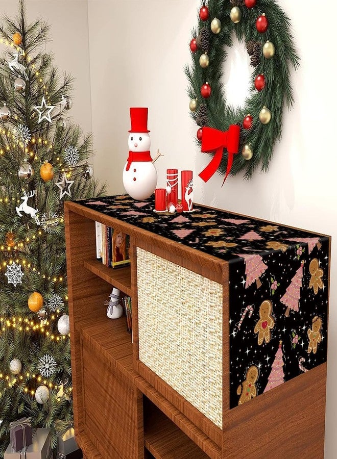 GAGEC Gingerbread Christmas Decorations Black Table Runner Pink Tree Glitter Xmas Winter Candy Cane Holiday Kitchen Dining Merry Christmas Table Decor 13x108 Inch - Image 4