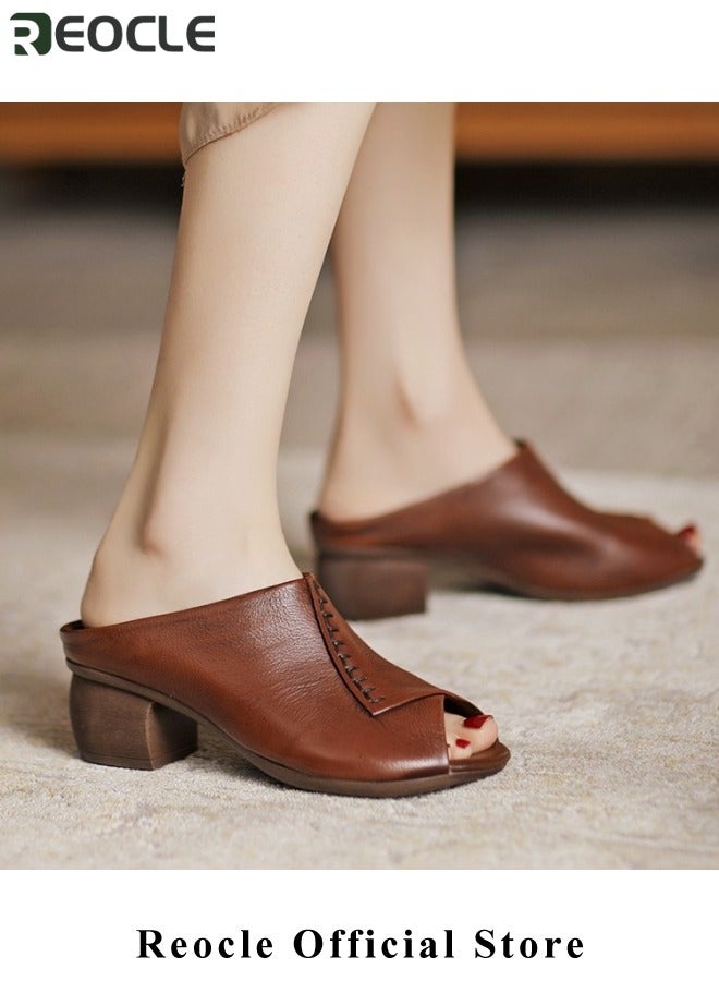 Women's Coarse Heel Wedge Sandals Open Toe Fish Mouth Sandals Middle Heel Sandals Comfortable Shoes Simple Retro Sandals