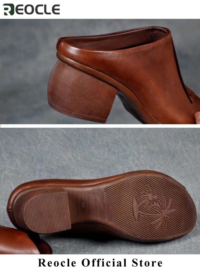 Women's Coarse Heel Wedge Sandals Open Toe Fish Mouth Sandals Middle Heel Sandals Comfortable Shoes Simple Retro Sandals