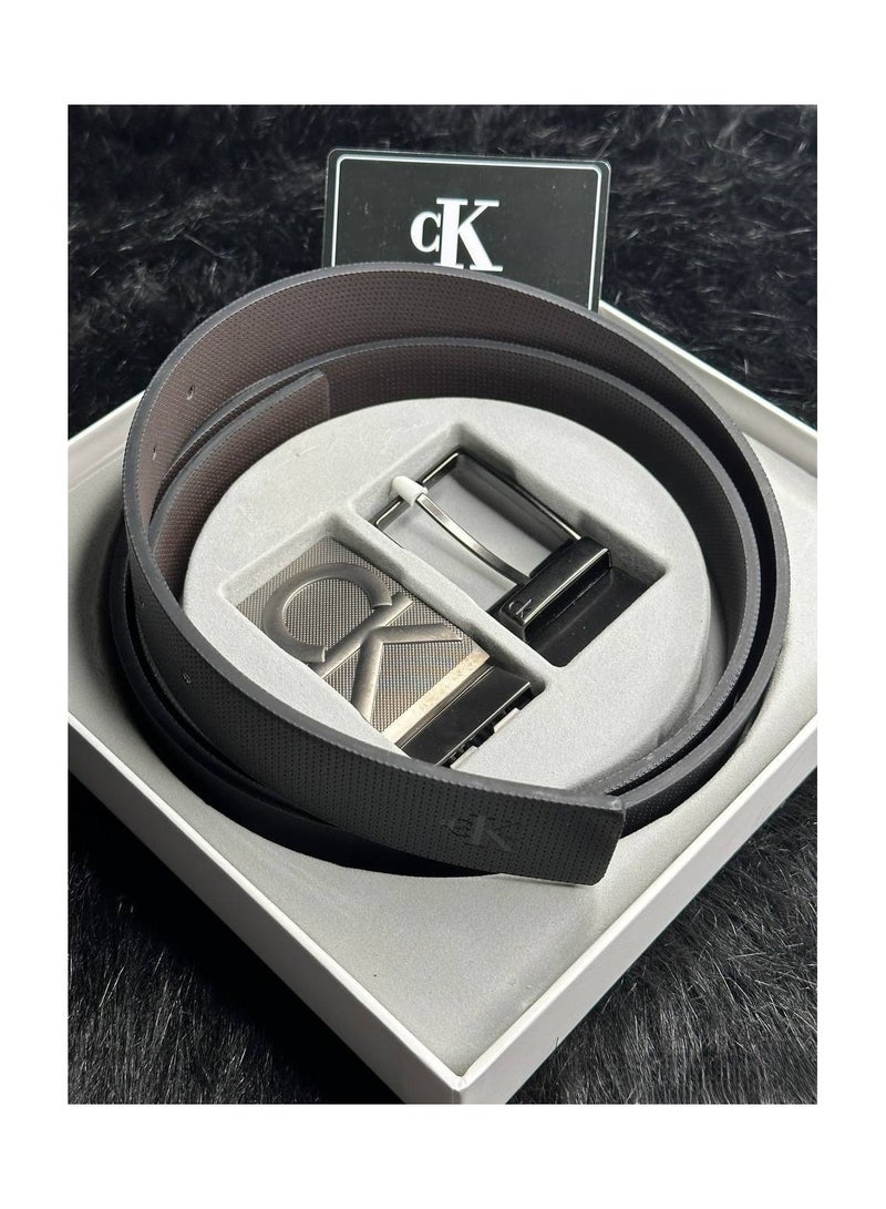 Calvin Klein Men's Reversible Belt Set with Dual Buckles (Black/Brown Leather)