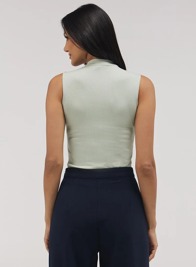 Zigzag  Rib Skinny Top - Baby Green for Women | Best Price UAE