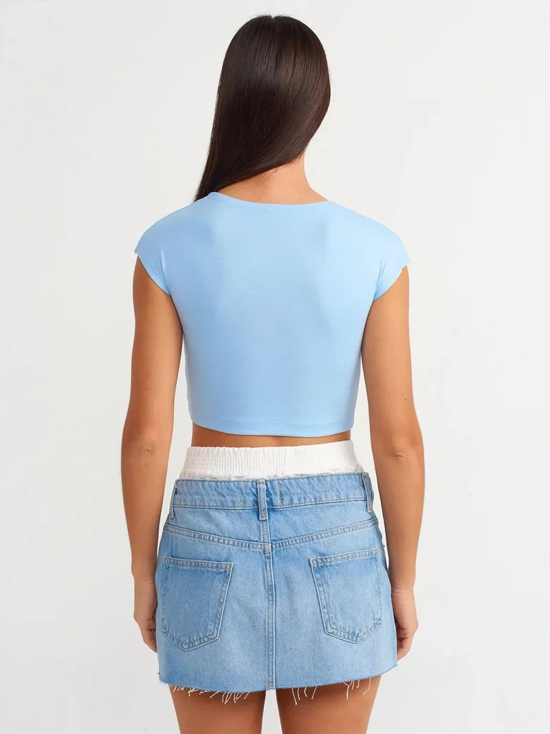 ديلفين Dilvin Slim Fit Crop Jersey Blouse