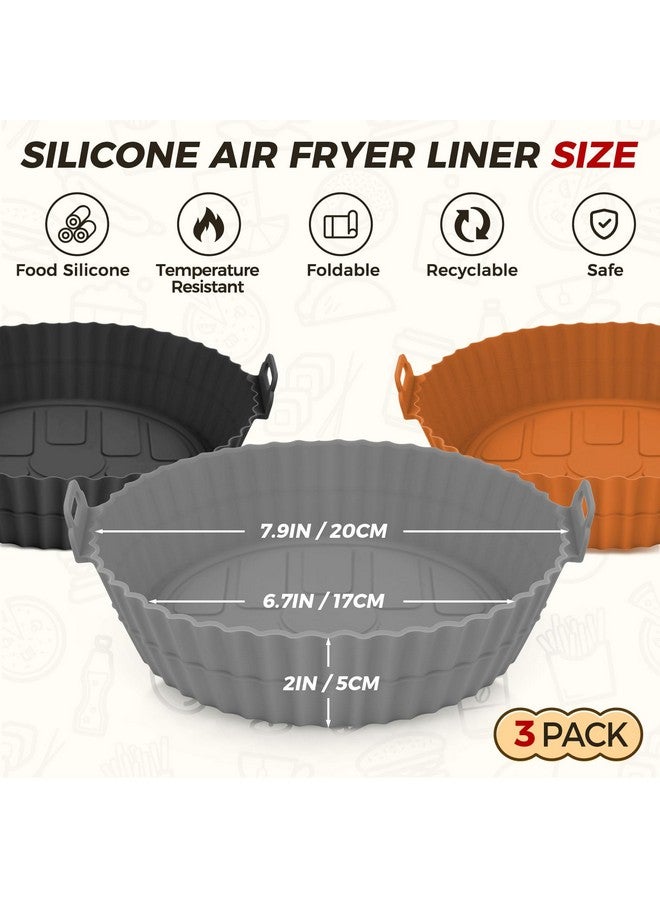 Buauty 3 Pack Air Fryer Silicone Liners 8inch Air Fryer Silicone Pot Reusable Food Grade Silicone Airfryer Liners Baking Basket Accessories Replacement of Flammable Disposable Parchment Paper - Image 1
