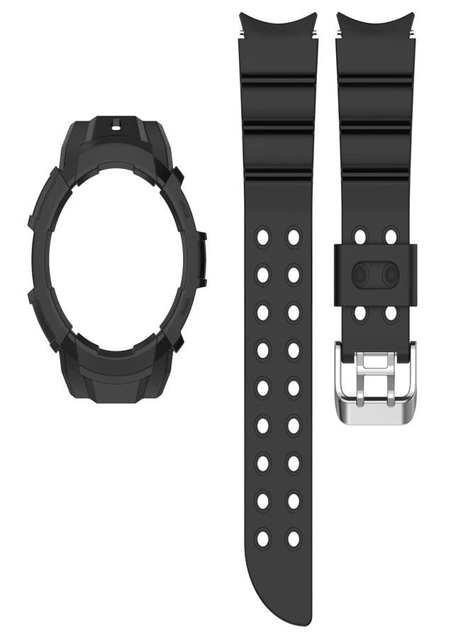 LOKEKE Compatible with Samsung Galaxy Watch 5 44MM Protective Case Cover, PC Protective Case Cover Shell with Silicone Replacement Wrist Watch Band Strap Compatible with Samsung Galaxy Watch 5/4 44MM(44MM Black) - Image 3