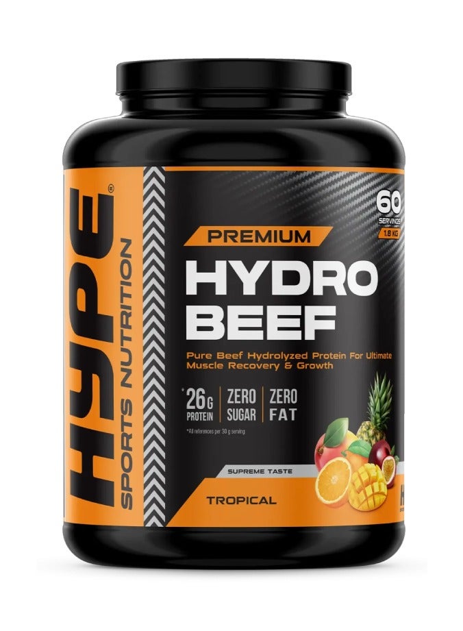 هايب - هايدرو بيف بروتين بريميوم غني بالأحماض الأمينية الأساسية خالٍ من اللاكتوز فواكه استوائية 1.8 كجم - Image 1