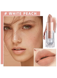 DNM Matte Nude Lipstick Velvet Lip Gloss Non-Fading Non-Sticky Cup Nude Lipstick Matte Lip Stain Long Lasting Waterproof Lipstick for Women Girls Daily Lip Makeup - White Peach  - Image 3