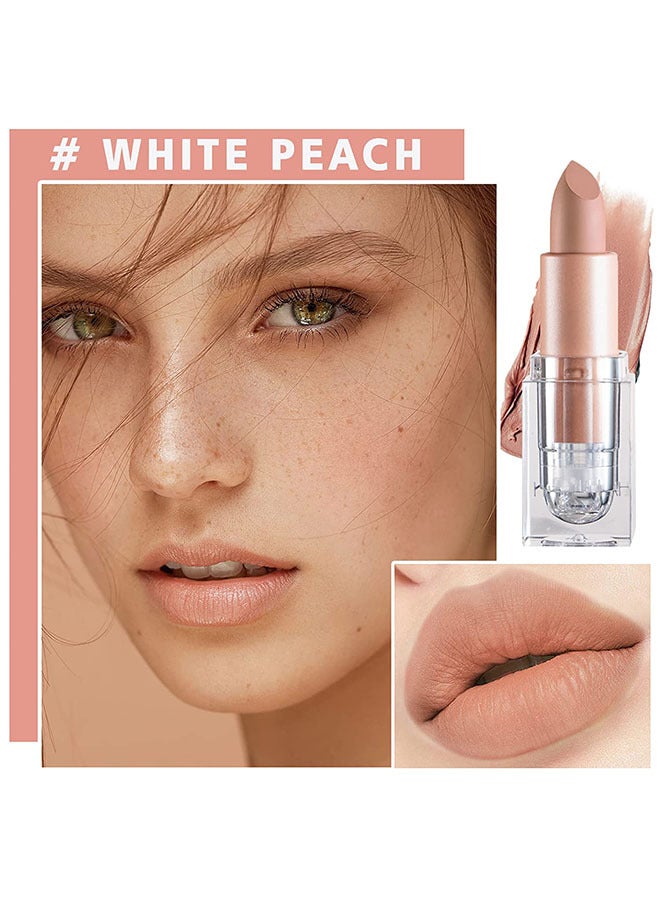 DNM Matte Nude Lipstick Velvet Lip Gloss Non-Fading Non-Sticky Cup Nude Lipstick Matte Lip Stain Long Lasting Waterproof Lipstick for Women Girls Daily Lip Makeup - White Peach - Image 3