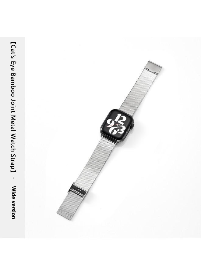 OLYSON Thick Stainless Steel Watch Band with Cat's Eye Glossy Finish, Snap Clasp for Apple Watch 42mm 44mm 45mm 49mm Series 9 8 7 6 5 4, SE and 46mm Series 10 11, Ultra 3 2 1, Silver - Image 1