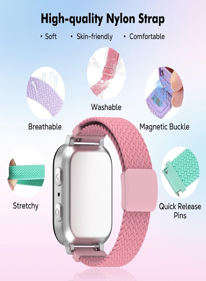 MoKo 3 Pack Braided Nylon Band Compatible with Gizmo Watch 3/2/1, Gabb Watch 3e/3/2/1, SyncUP/Cosmo JrTrack Kid, 20mm Soft Stretchy Adjustable Breathable Loop Bands with Magnetic Buckle,Pl+Pk+Gn - Image 4