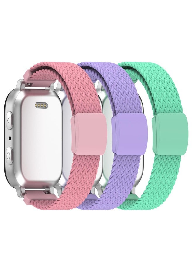 MoKo 3 Pack Braided Nylon Band Compatible with Gizmo Watch 3/2/1, Gabb Watch 3e/3/2/1, SyncUP/Cosmo JrTrack Kid, 20mm Soft Stretchy Adjustable Breathable Loop Bands with Magnetic Buckle,Pl+Pk+Gn - Image 1