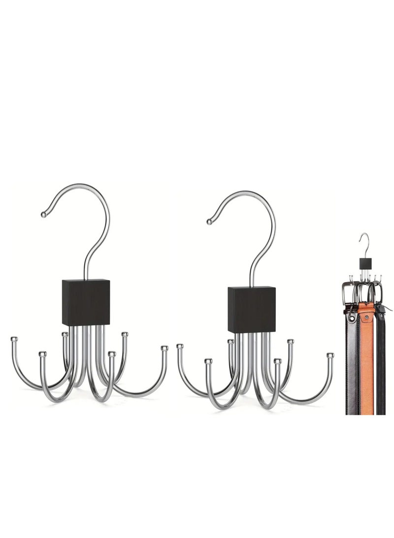 2 قطعة من شماعات الحزام القابلة للدوران متعددة الأغراض ومنظم - توفر مساحة لتخزين الأحزمة والقبعات والقمصان بدون أكمام وربطات العنق والأوشحة والحقائب - Image 1