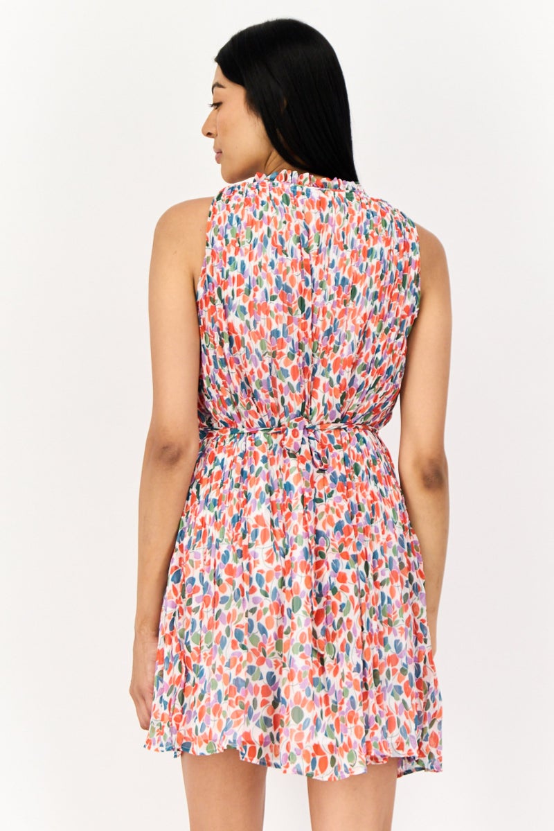 SALSA Women Floral Print Tie Belt Mini Dress, Multicolor - Image 3