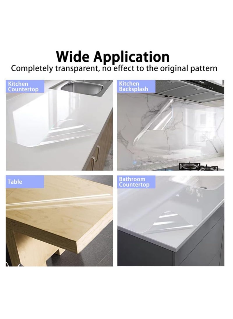 SYOSI - Oil-Proof Paper for Kitchen, Backsplash Protector, Electrostatic Absorption Wall Protective Film, Transparent No Glue Removable, Smooth Furniture Surface Tabletop Countertop 17.3inch*16.4FT - Image 1