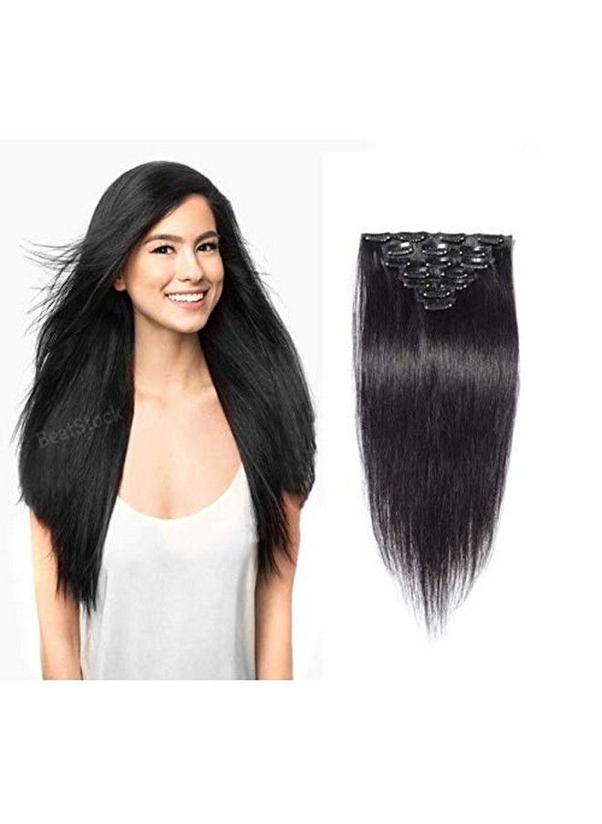 BeatStock 16 Clips Head 6 Piece STRAIGHT Hair Extensions For Women and Girls For Increase Instant Length 24 inch (Black)  - Image 1