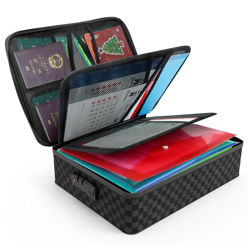 Demao Portable Document Box with Lock,File Storage Box with Waterproof Zipper,Thick Oxford Document Organizer with Multi Compartment, File Organizer for Office/Travel/School - Image 1