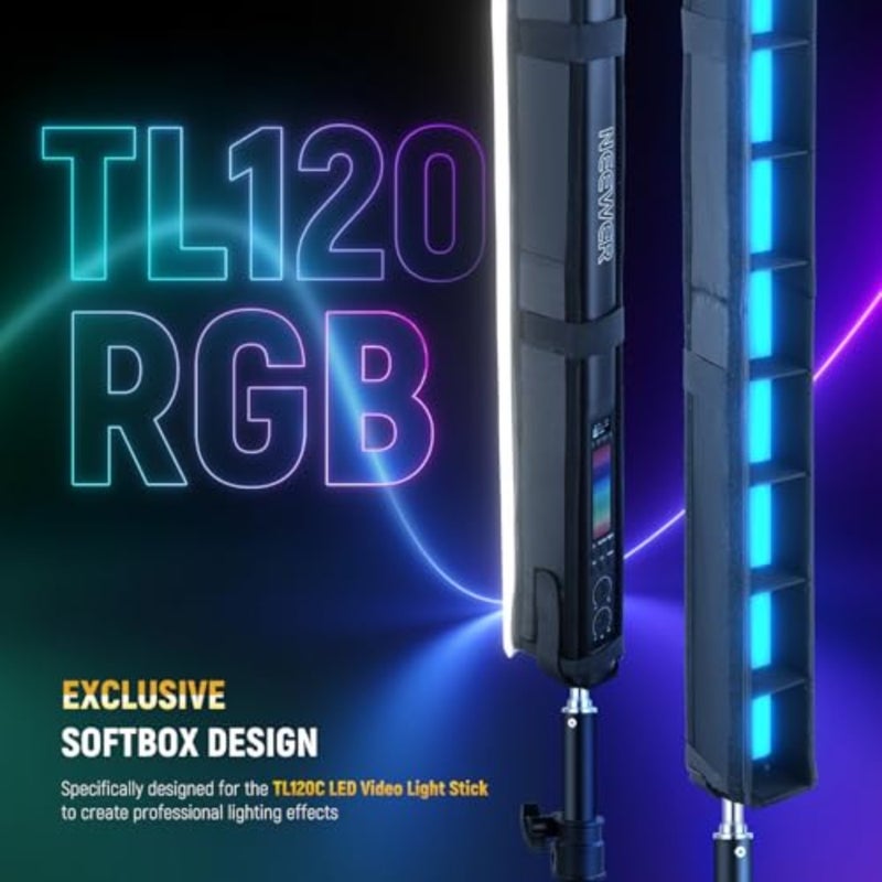 طقم ناشر ضوء LED RGB عصا ضوء LED، موزع ضوء شريط أنبوبي LED مع شبكة قرص العسل، حقيبة حمل، أدوات تثبيت تعمل باللمس لالتقاط صور فيديو مباشرة ولقطات منتجات بورتريه، NS10S - Image 2