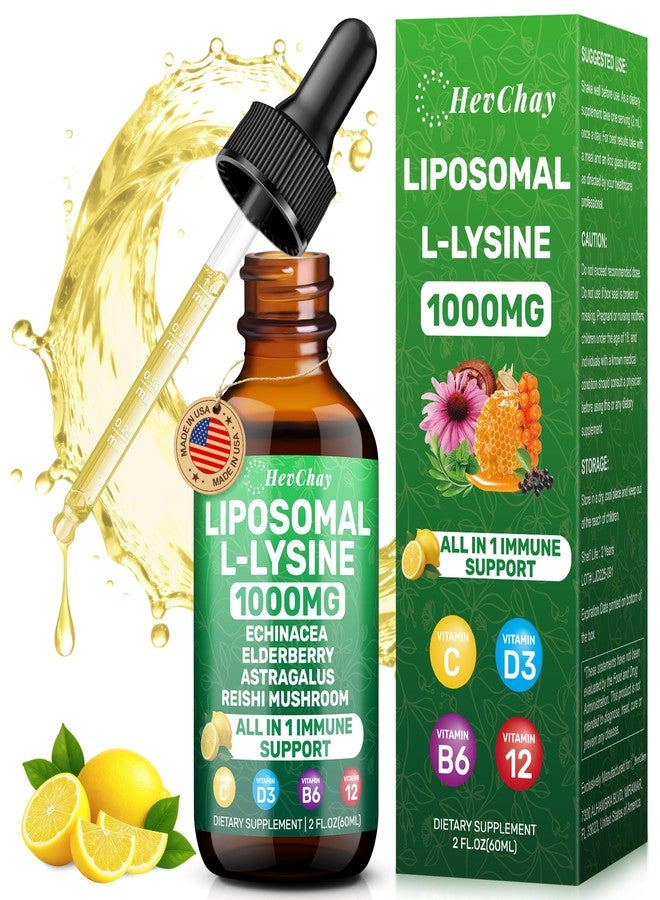 HevChay Liposomal L-lysine 1000MG Liquid Drops, L-Lysine Supplements for Kids and Adults, All-in-1 Essential Amino Acid with Vitamin C, B6, D3, B12 & Zinc for Collagen, Lip, skin & Immune Support, 1 Pack - Image 1