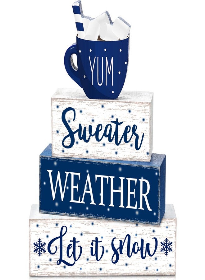 Marsui 4 Pcs Winter Wooden Tabletop Decor Wood Block Sign Gift Wooden Farmhouse Christmas Table Centerpiece Winter Decor for Home Indoor Holiday - Image 1