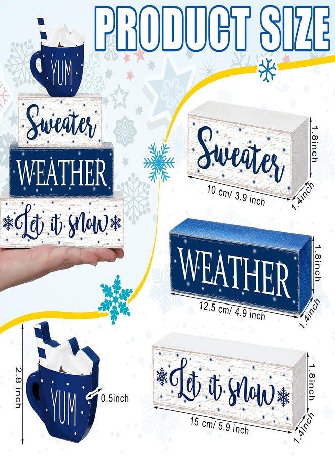 Marsui 4 Pcs Winter Wooden Tabletop Decor Wood Block Sign Gift Wooden Farmhouse Christmas Table Centerpiece Winter Decor for Home Indoor Holiday - Image 3