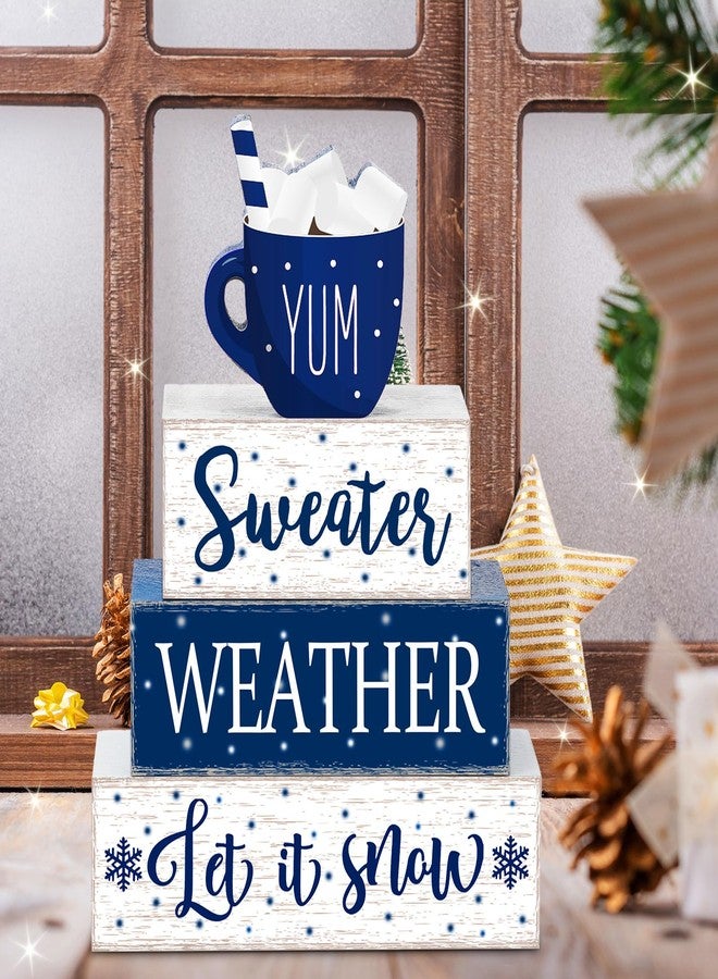 Marsui 4 Pcs Winter Wooden Tabletop Decor Wood Block Sign Gift Wooden Farmhouse Christmas Table Centerpiece Winter Decor for Home Indoor Holiday - Image 5
