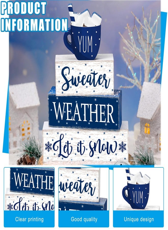 Marsui 4 Pcs Winter Wooden Tabletop Decor Wood Block Sign Gift Wooden Farmhouse Christmas Table Centerpiece Winter Decor for Home Indoor Holiday - Image 4
