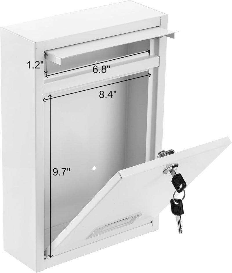 DEAYOU Wall Mount Mailbox with Key Lock, Steel Cover Metal Dropbox, Security Postbox with Slot for Envelope, Letter, Outside, Home, Office Business, 12.6" H x 8.5" L x 3.3" W, White - Image 3